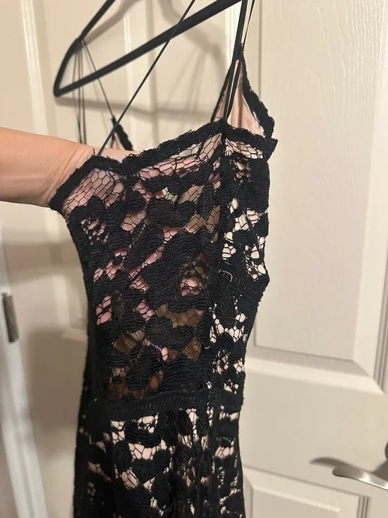 Zara A-Line Lace Spaghetti Strap Mini Dress w Nude Lining, Black, Sz L - Picture 12 of 15